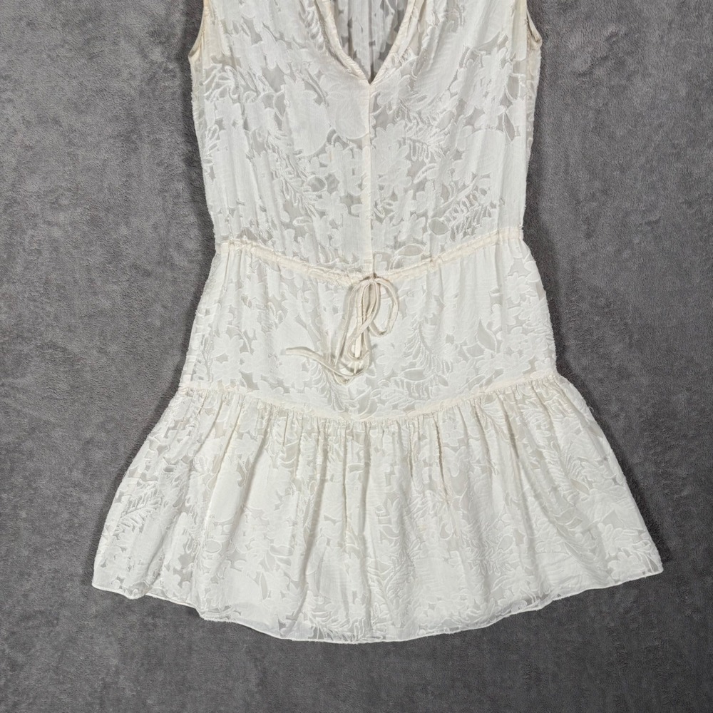 Rebecca Taylor Tiered Mini Dress Size 0 Ivory Floral Burnout Semi Sheer Overlay - Picture 10 of 16